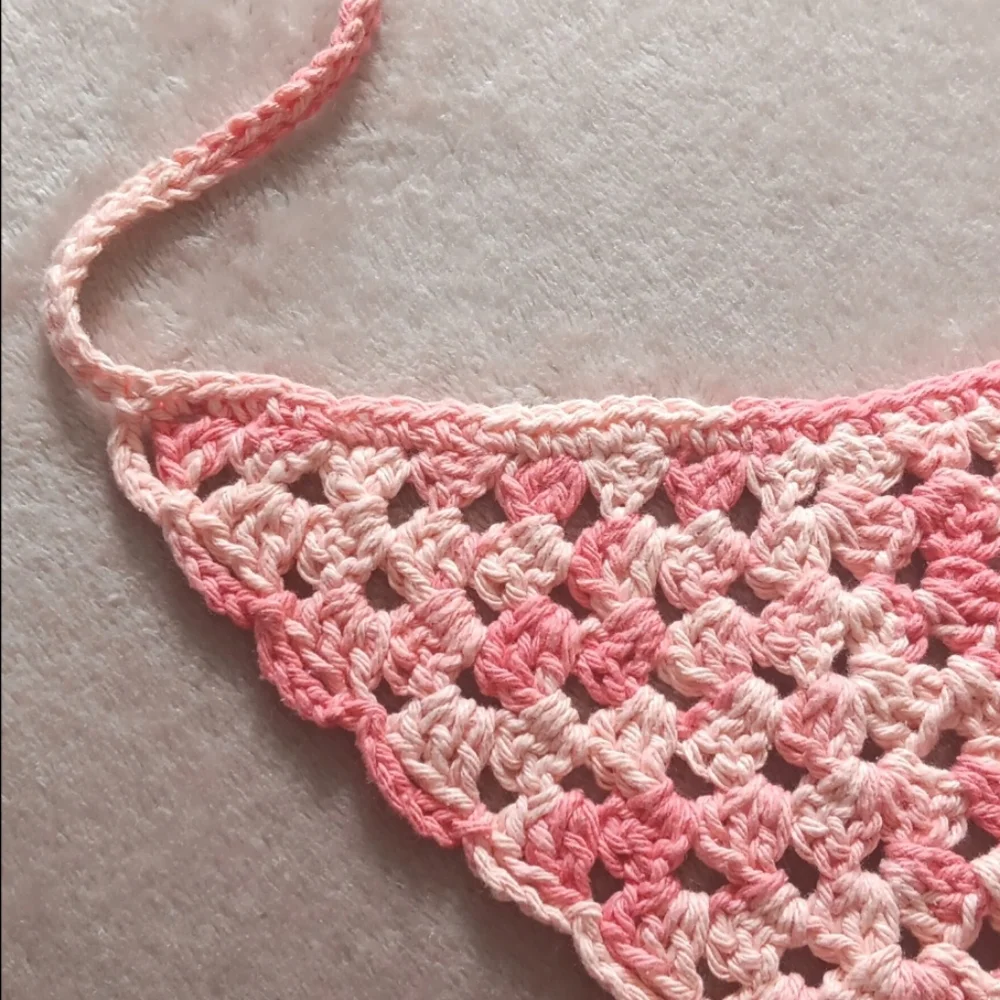 Hand Crafted Crochet Peach Pink Triangle Baby Head Kerchief Bandana 6-12M